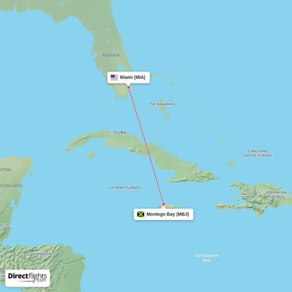 Miami - Montego Bay direct flight map