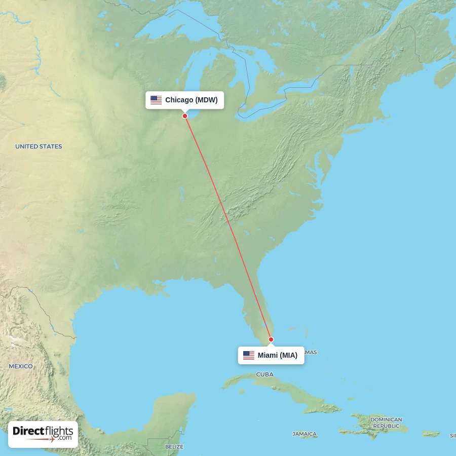 MIA - MDW route map