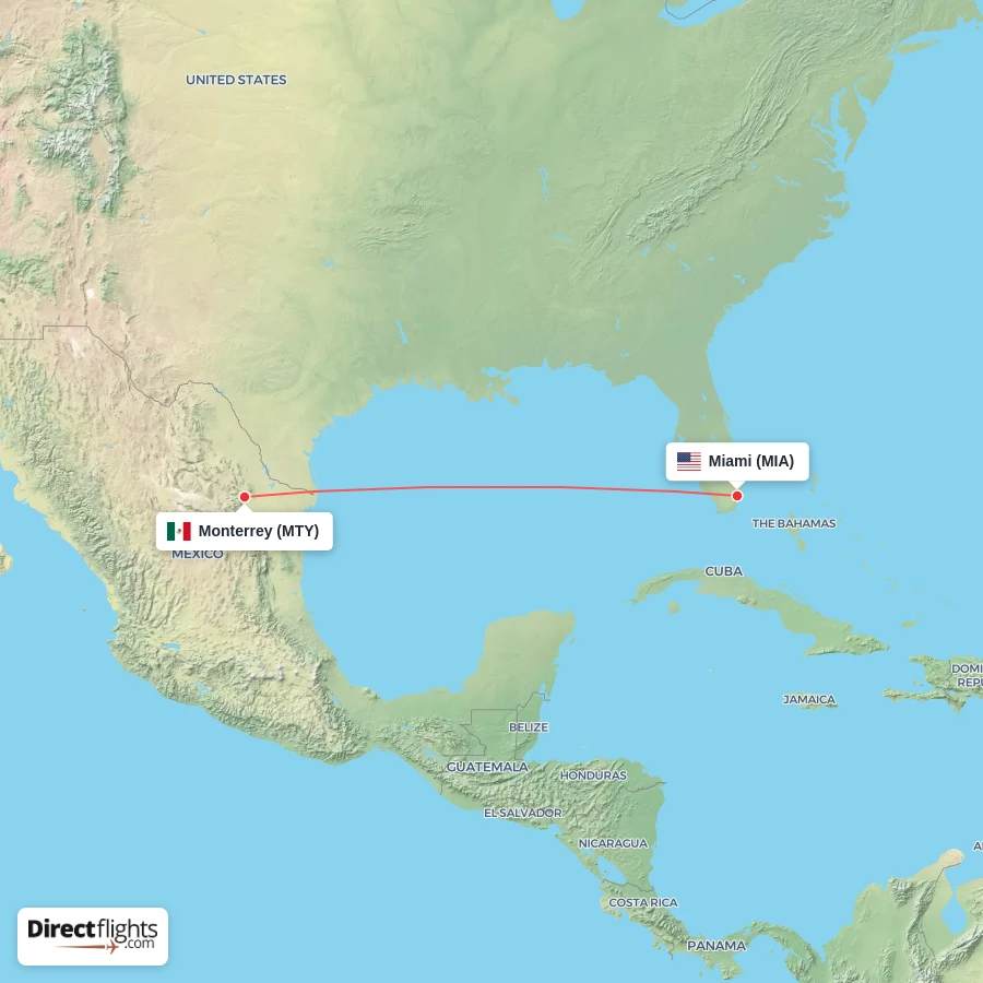 MIA - MTY route map