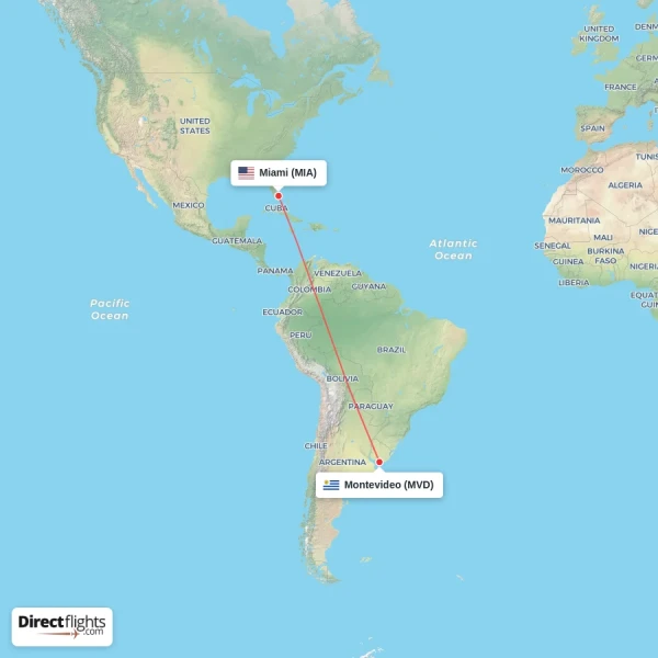Miami - Montevideo direct flight map