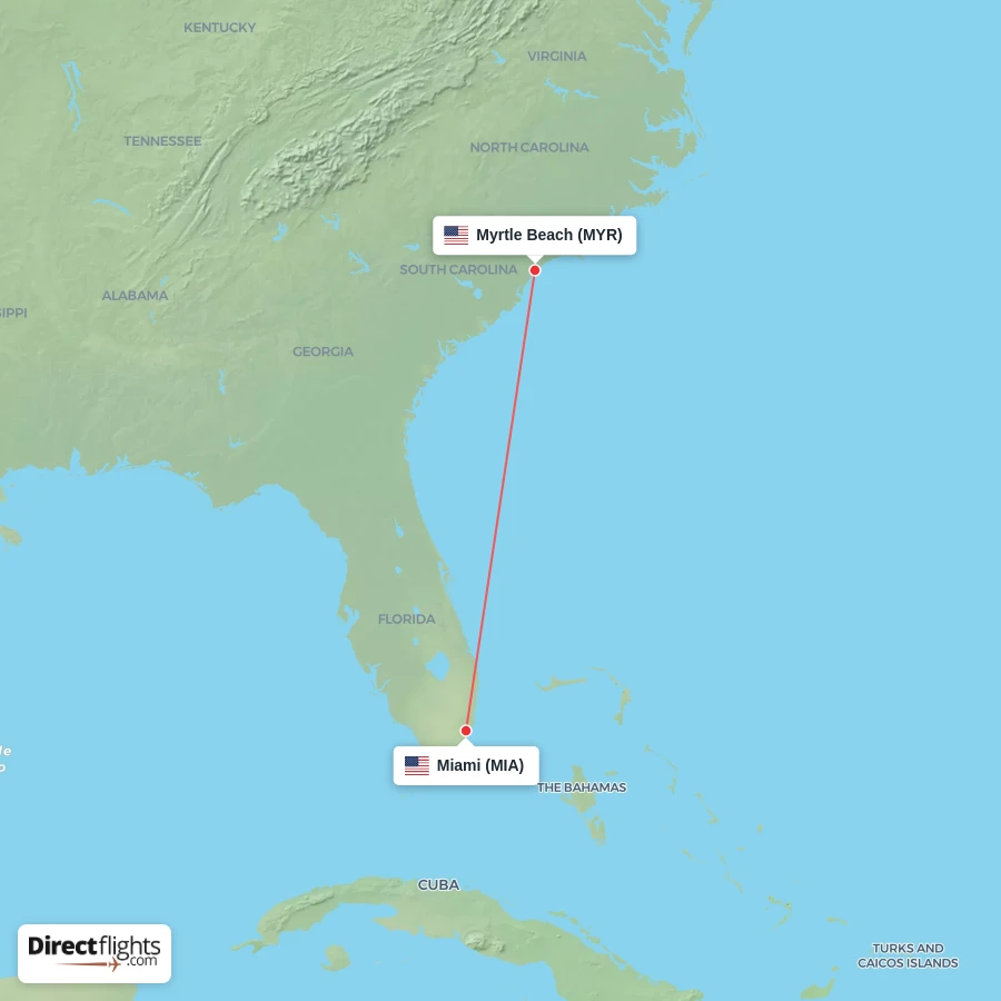 MIA - MYR route map