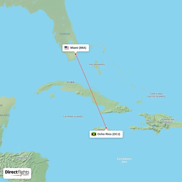 Miami - Ocho Rios direct flight map