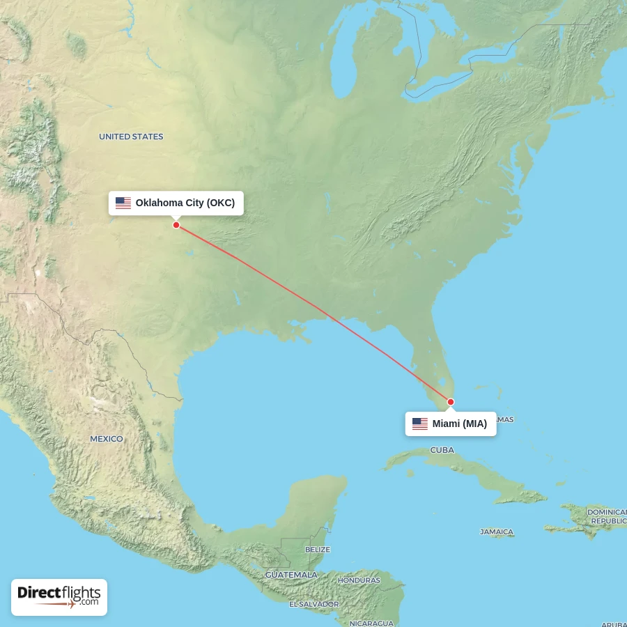 MIA - OKC route map