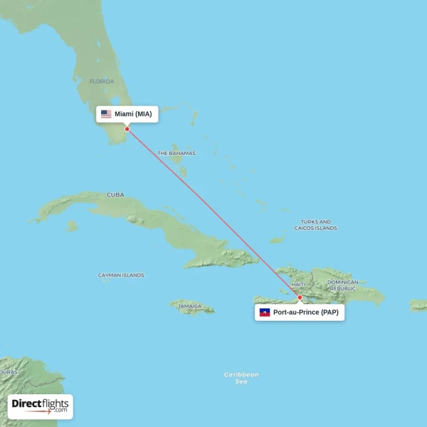 Miami - Port-au-Prince direct flight map