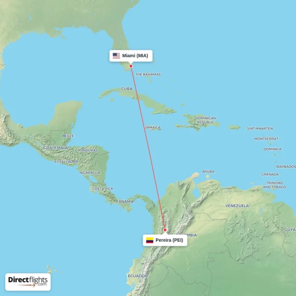 Miami - Pereira direct flight map