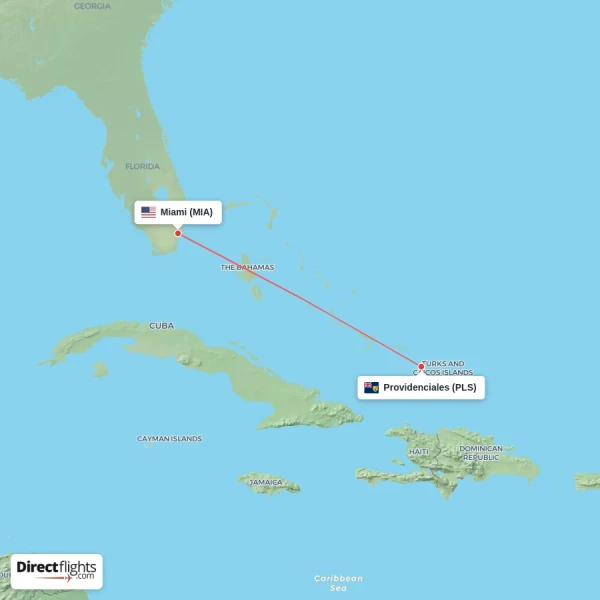 Miami - Providenciales direct flight map