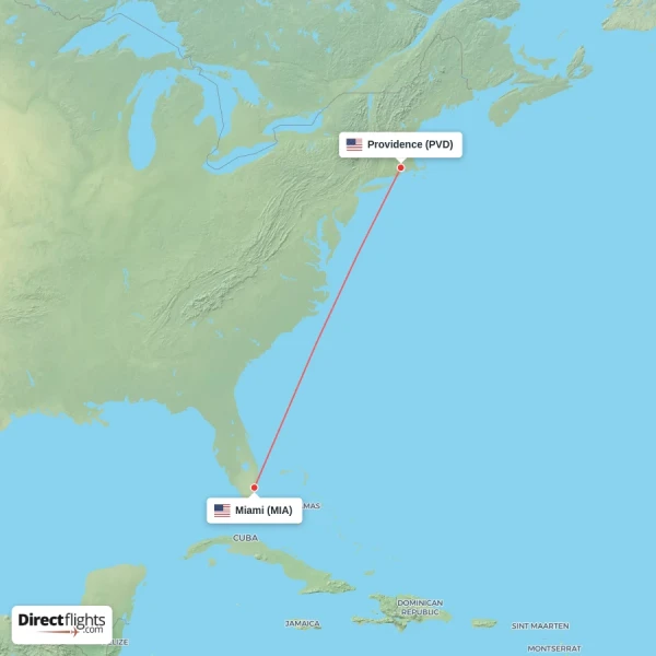 Miami - Providence direct flight map