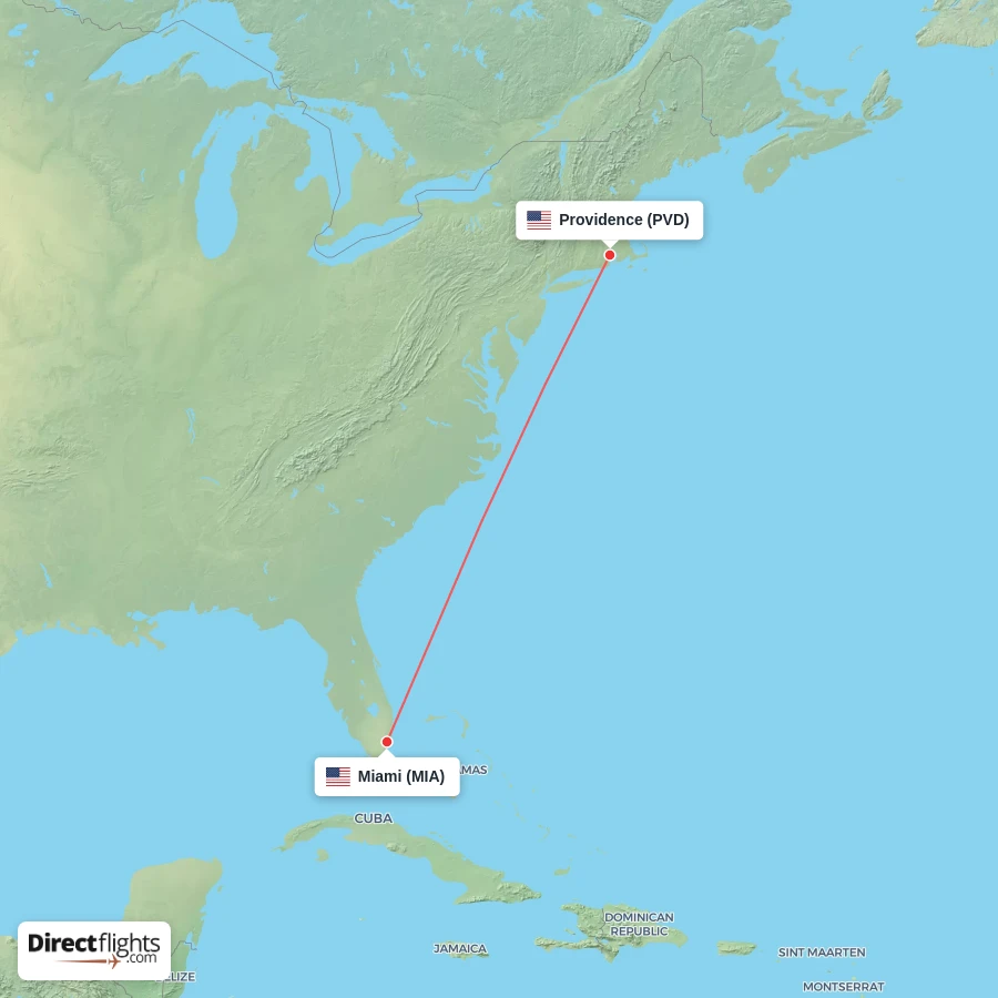 MIA - PVD route map