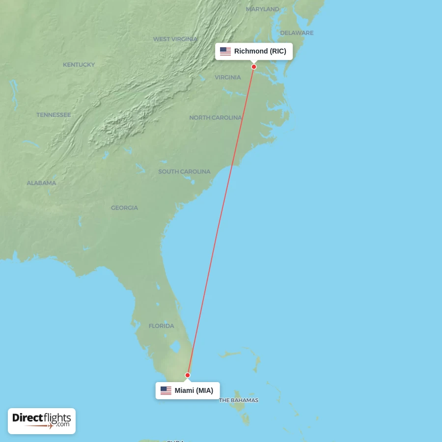 MIA - RIC route map