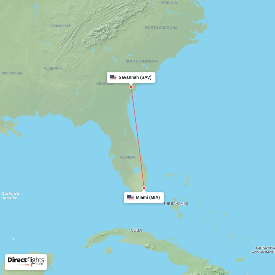 MIA - SAV route map