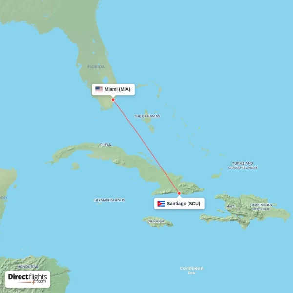 Miami - Santiago direct flight map