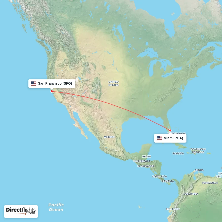 MIA - SFO route map