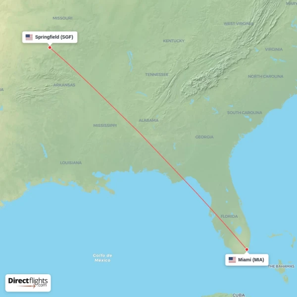 Miami - Springfield direct flight map