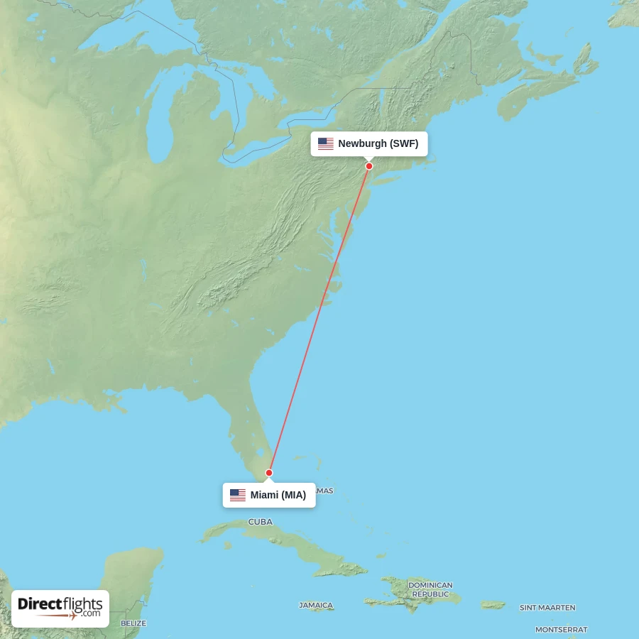 MIA - SWF route map