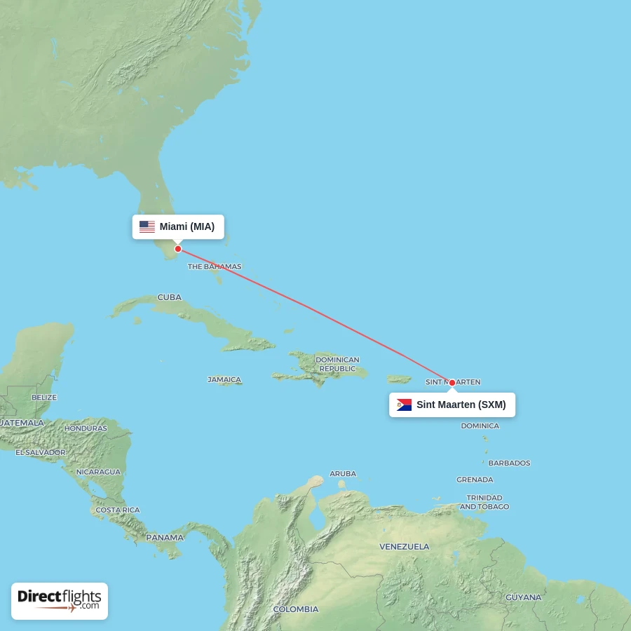 MIA - SXM route map