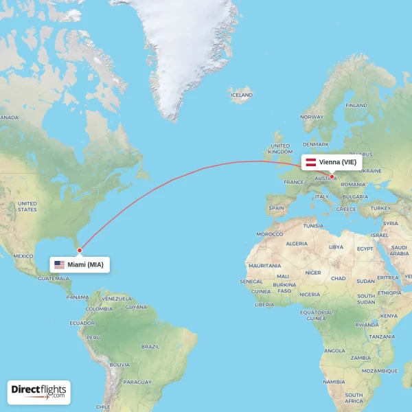 Miami - Vienna direct flight map