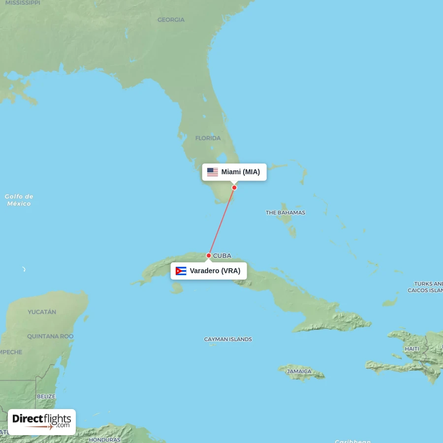 MIA - VRA route map