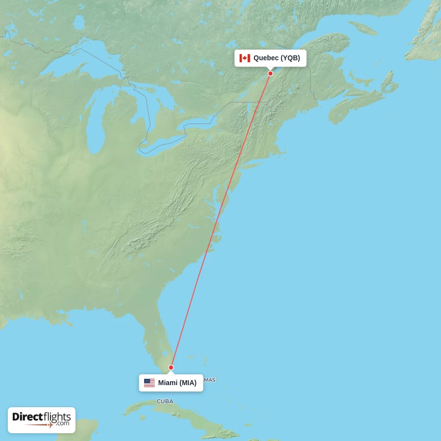 MIA - YQB route map