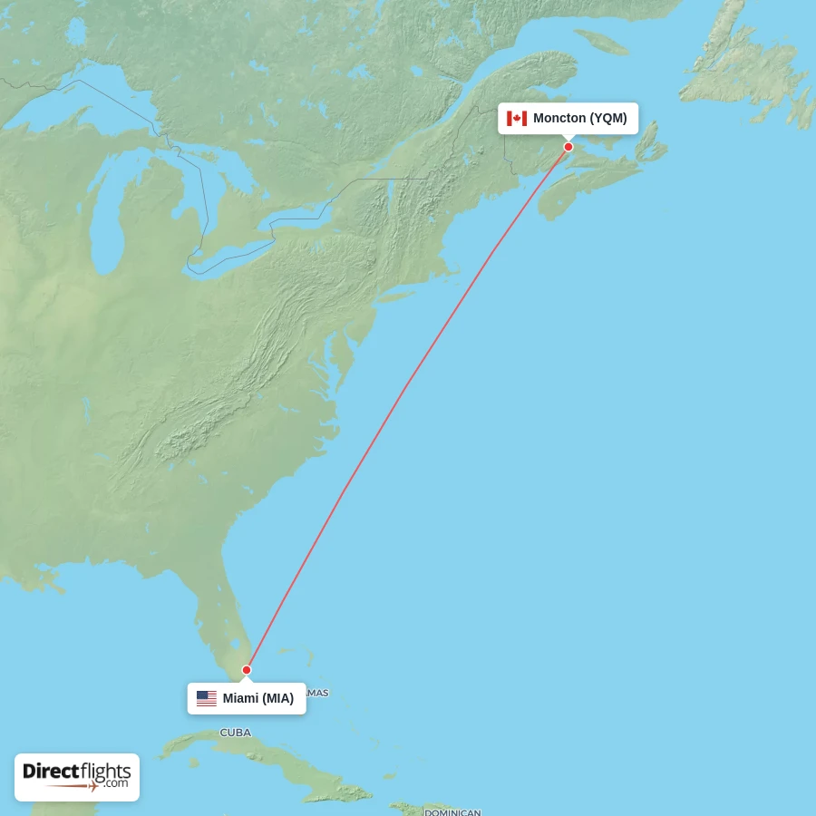 MIA - YQM route map