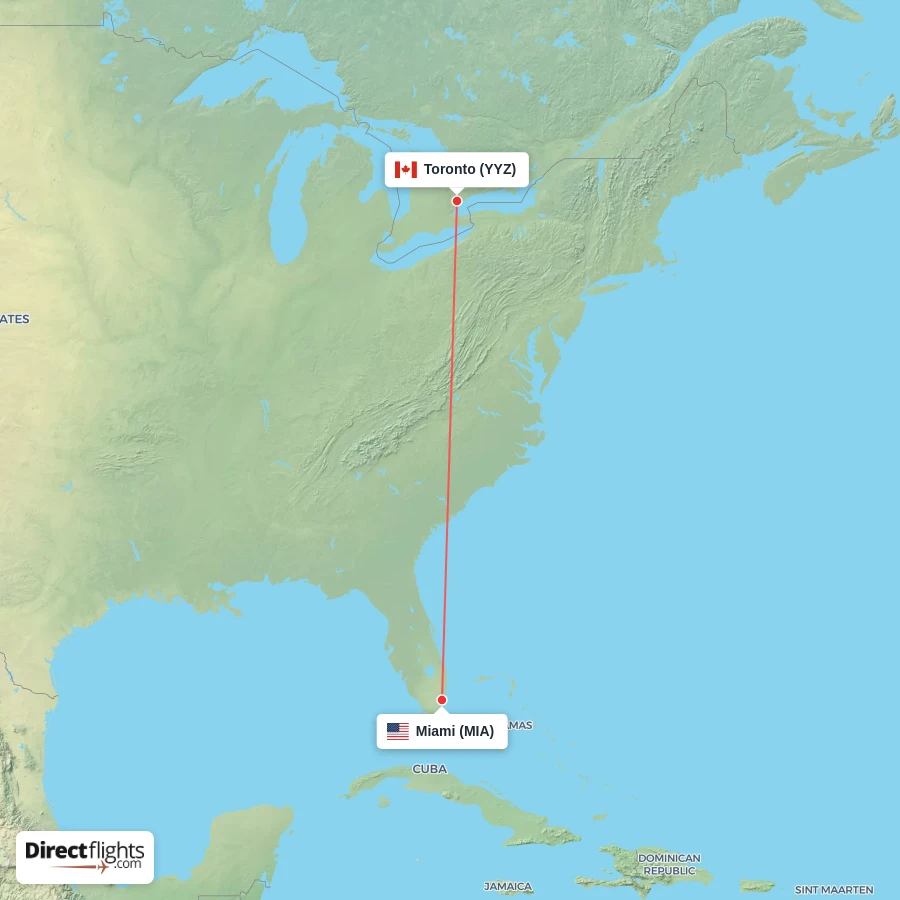 MIA - YYZ route map