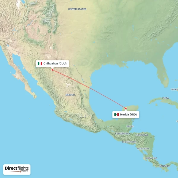Merida - Chihuahua direct flight map