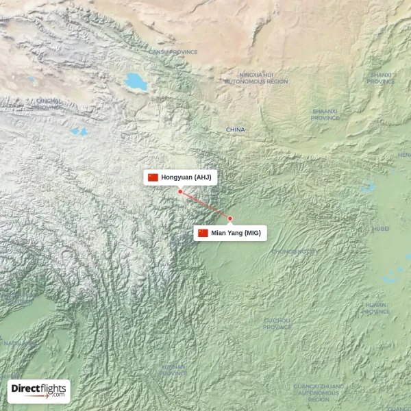 Mian Yang - Hongyuan direct flight map