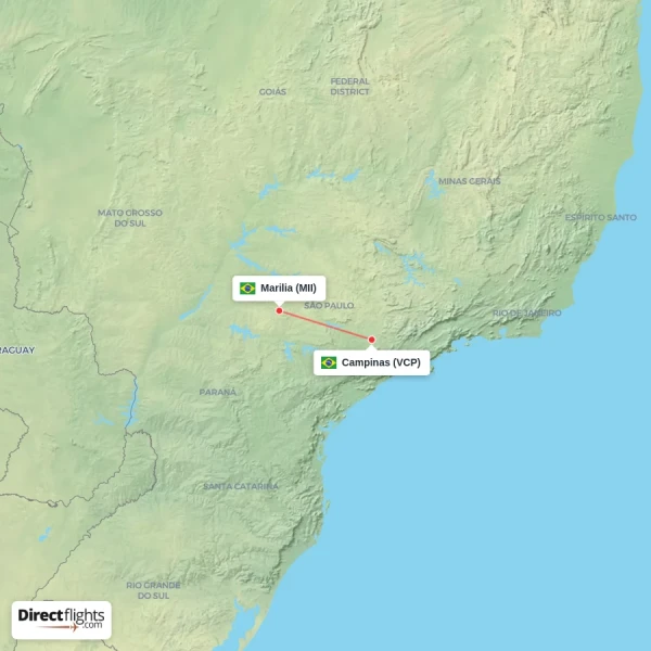 Marilia - Campinas direct flight map