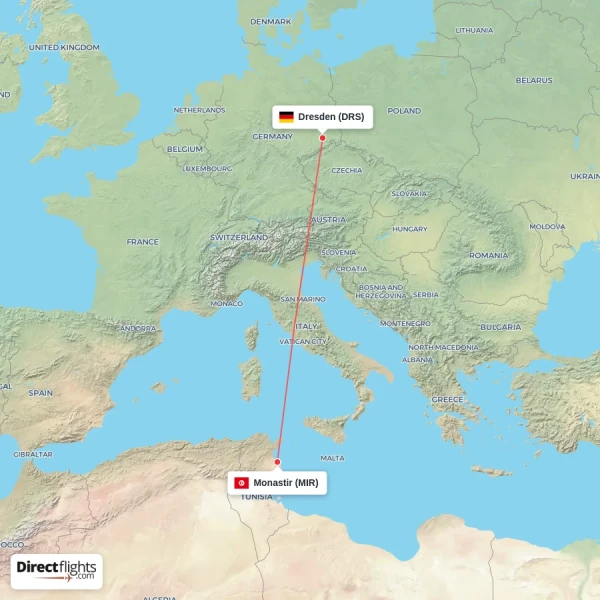 Monastir - Dresden direct flight map