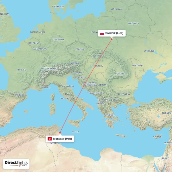 Monastir - Swidnik direct flight map