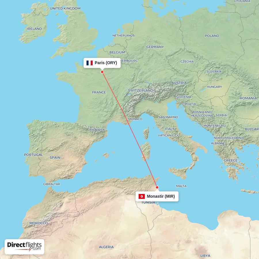 MIR - ORY route map