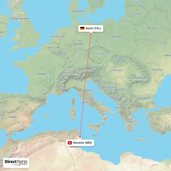 Monastir - Berlin direct flight map