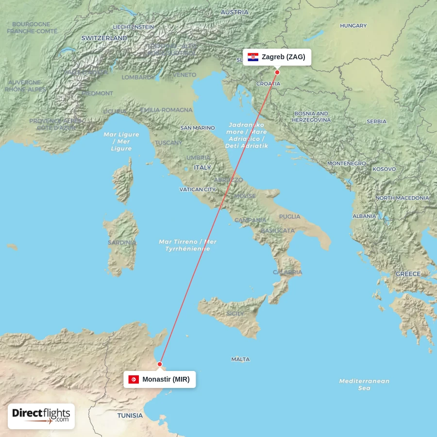MIR - ZAG route map