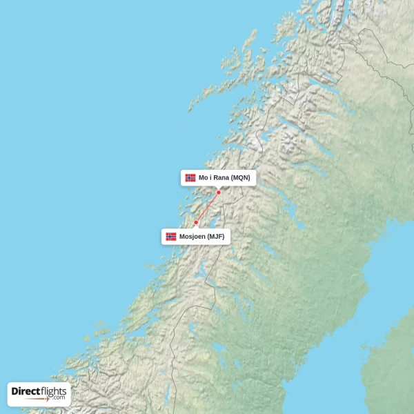 Mosjoen - Mo i Rana direct flight map