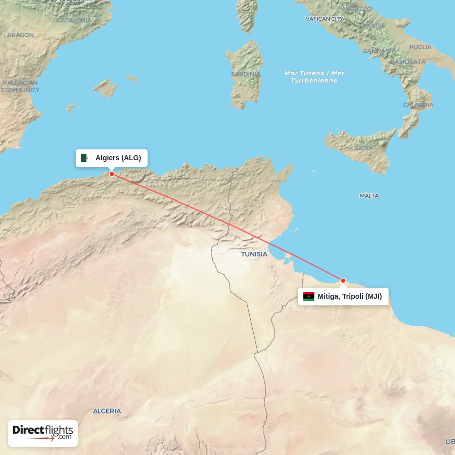 MJI - ALG route map