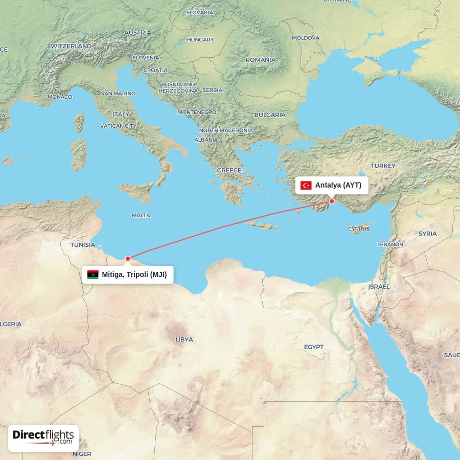 MJI - AYT route map