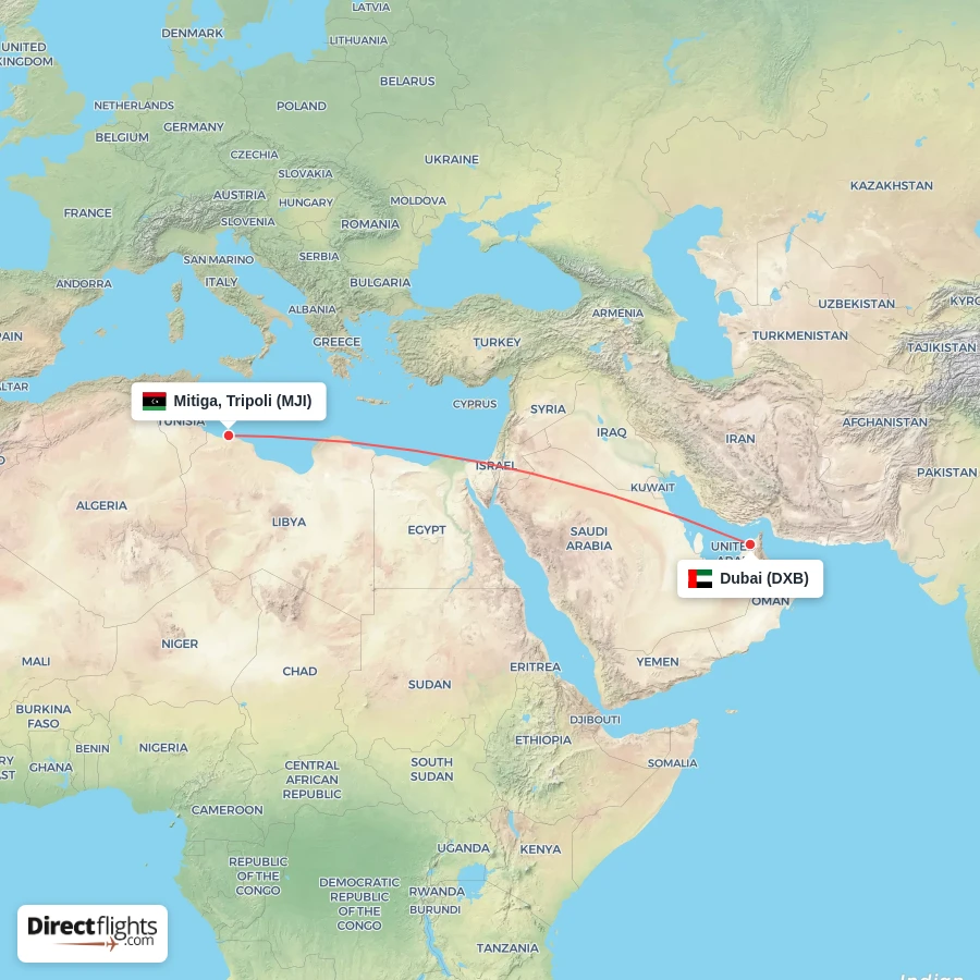 MJI - DXB route map
