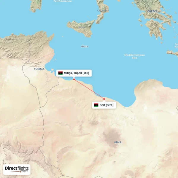 Mitiga, Tripoli - Sert direct flight map