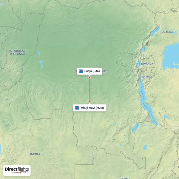 Mbuji Mayi - Lodja direct flight map