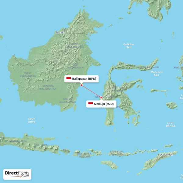 Mamuju - Balikpapan direct flight map