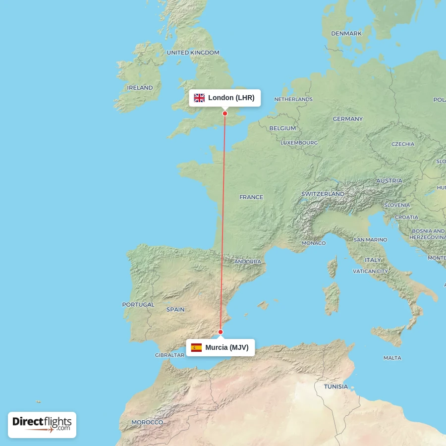 MJV - LHR route map