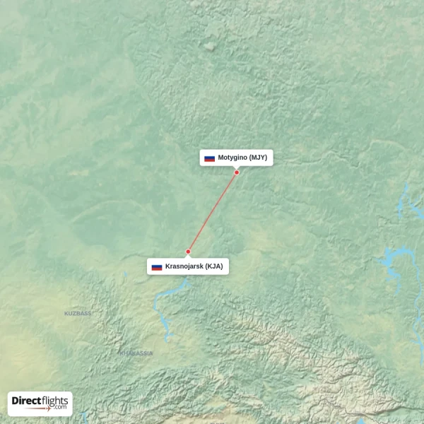 Motygino - Krasnojarsk direct flight map