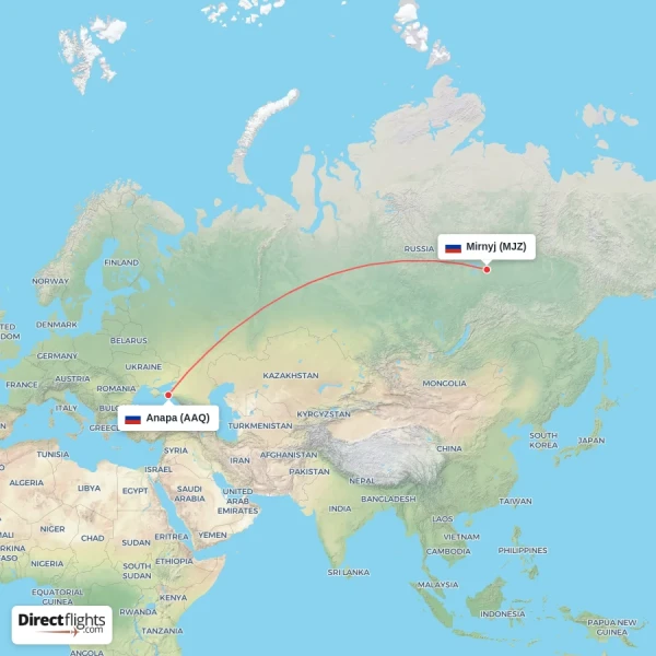 Mirnyj - Anapa direct flight map