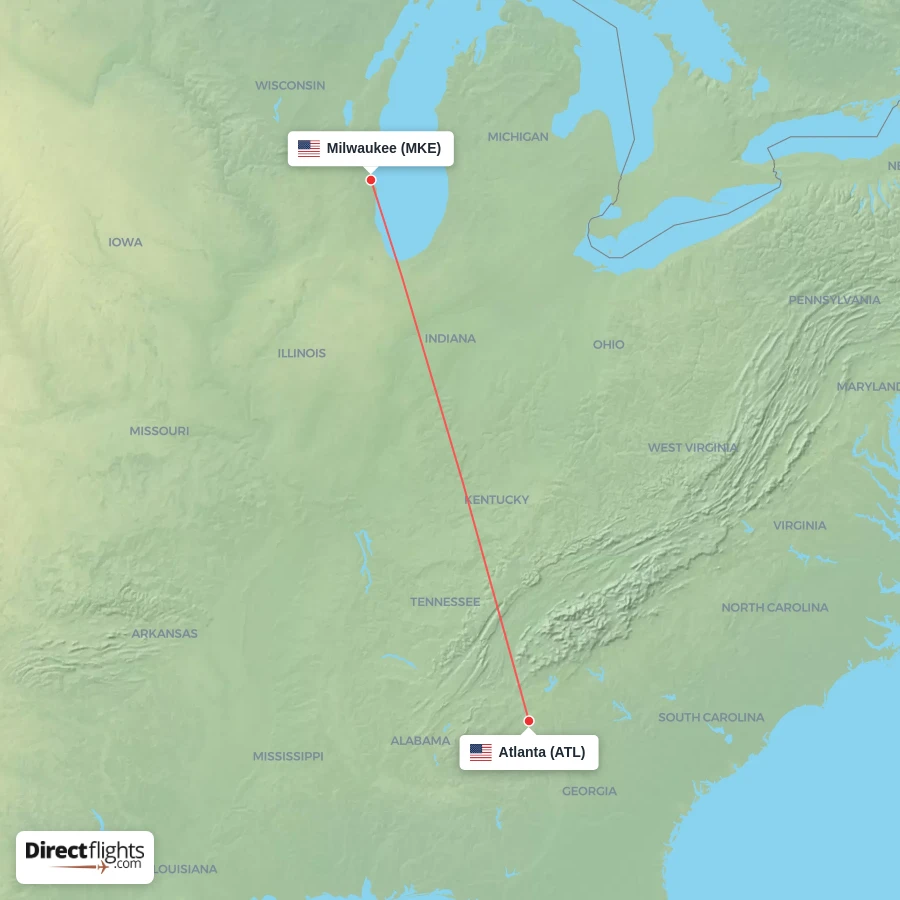 MKE - ATL route map