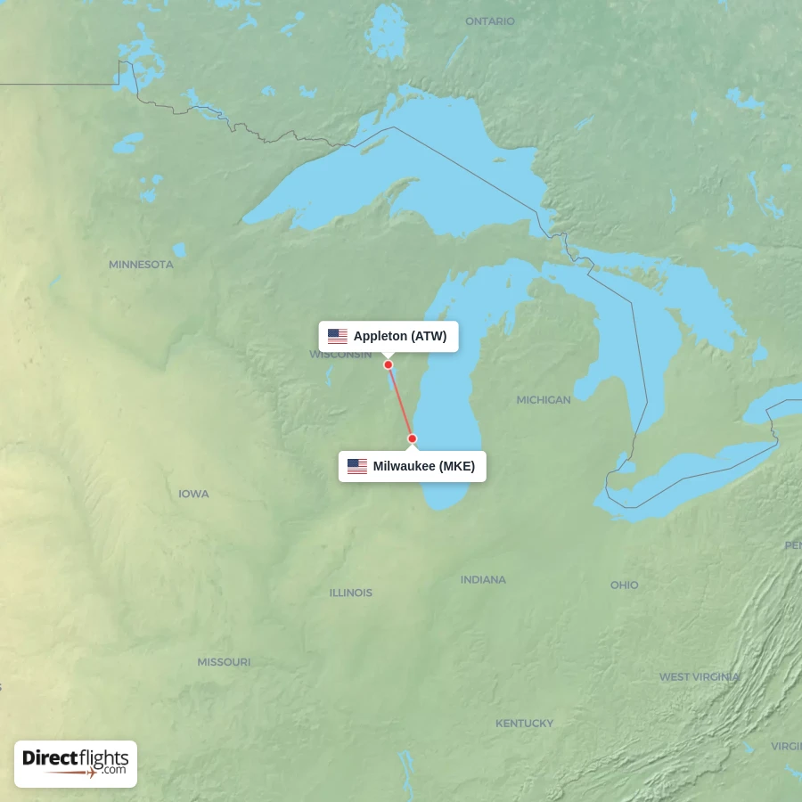 MKE - ATW route map