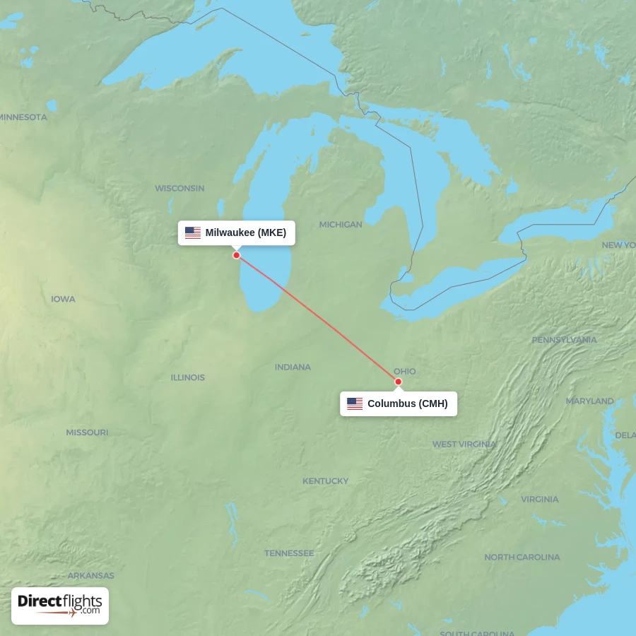 MKE - CMH route map