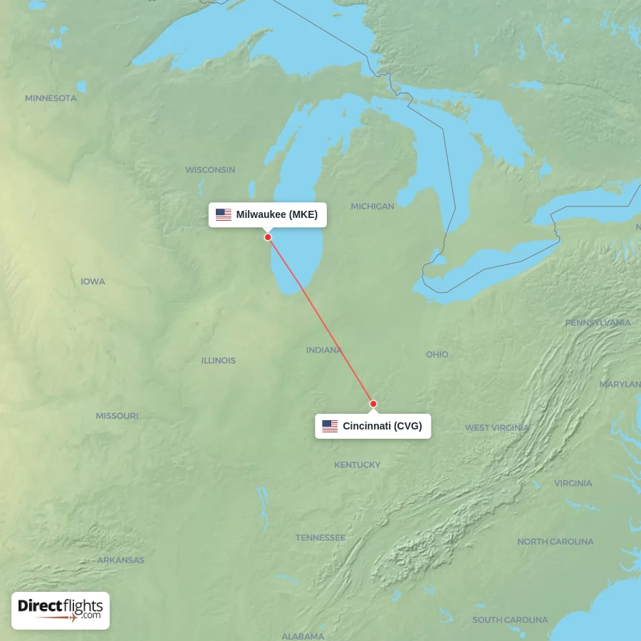 MKE - CVG route map