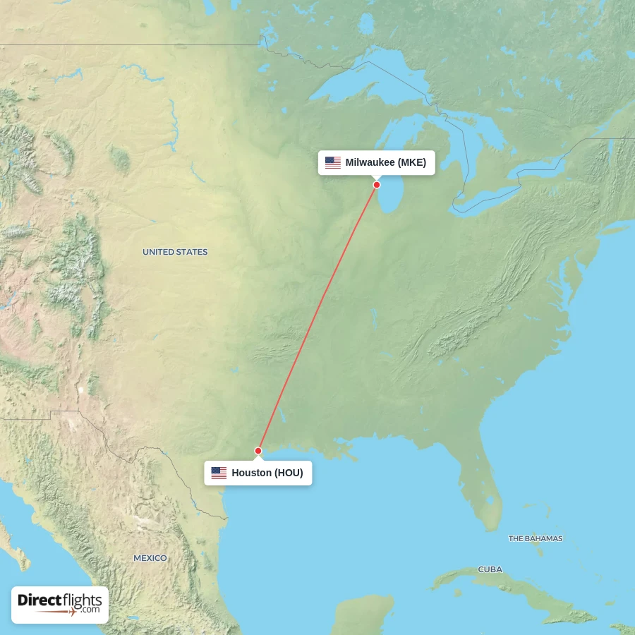 MKE - HOU route map