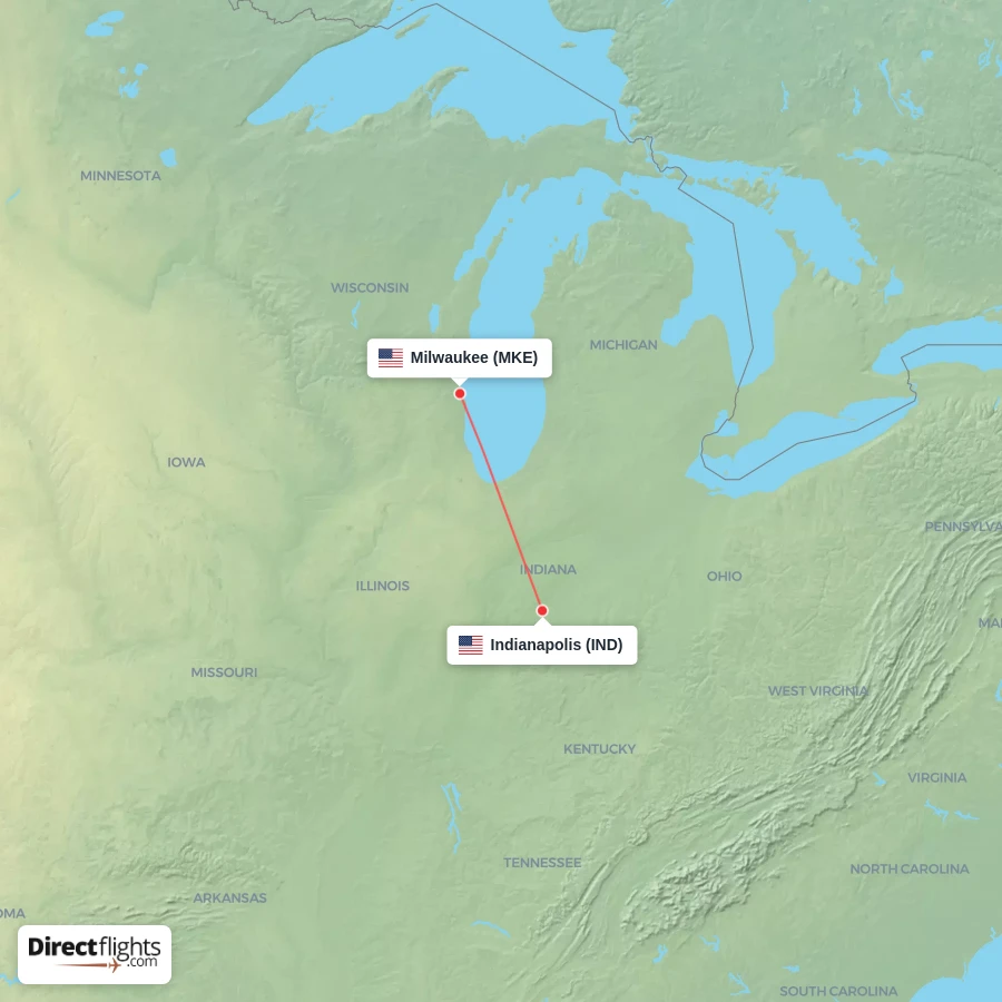 MKE - IND route map