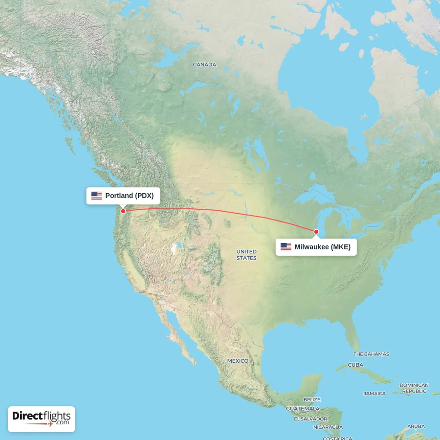 MKE - PDX route map