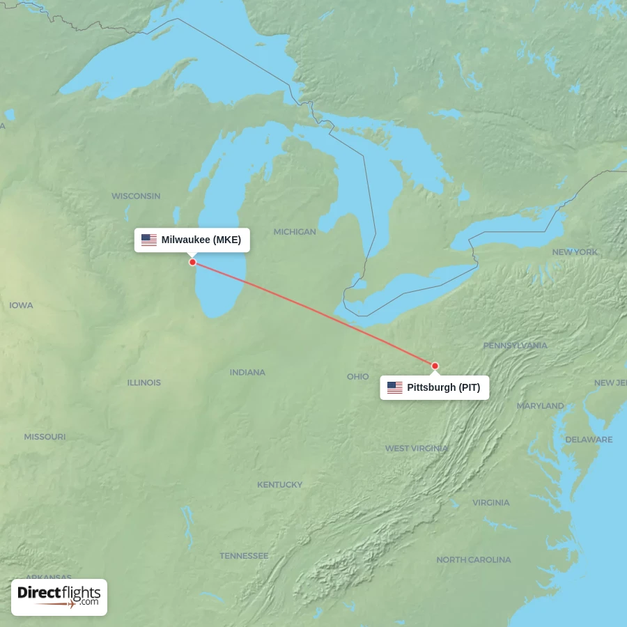MKE - PIT route map